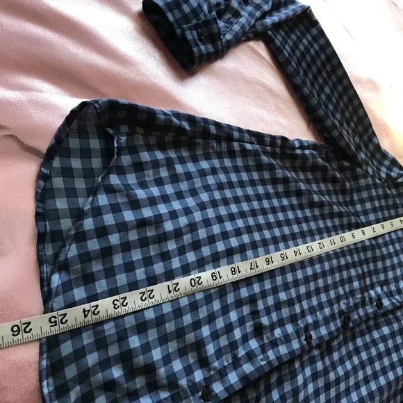 Blue checkered print button down - Picture 2 of 8